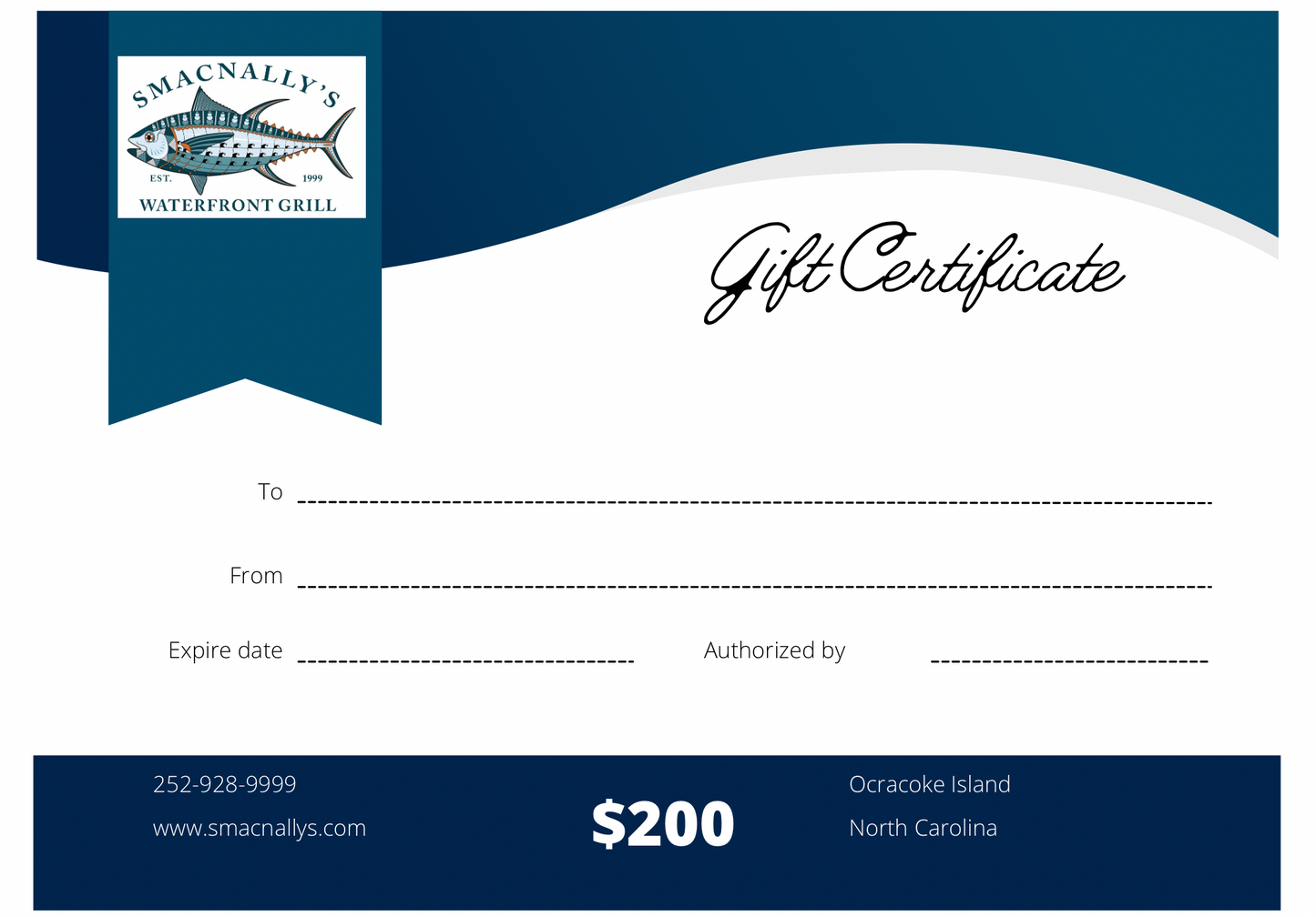 Smacnally’s gift certificates